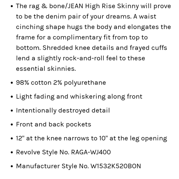 RAG & BONE HIGH RISE SKINNY JEANS BONNIE DISTRESSED - Picture 14 of 16